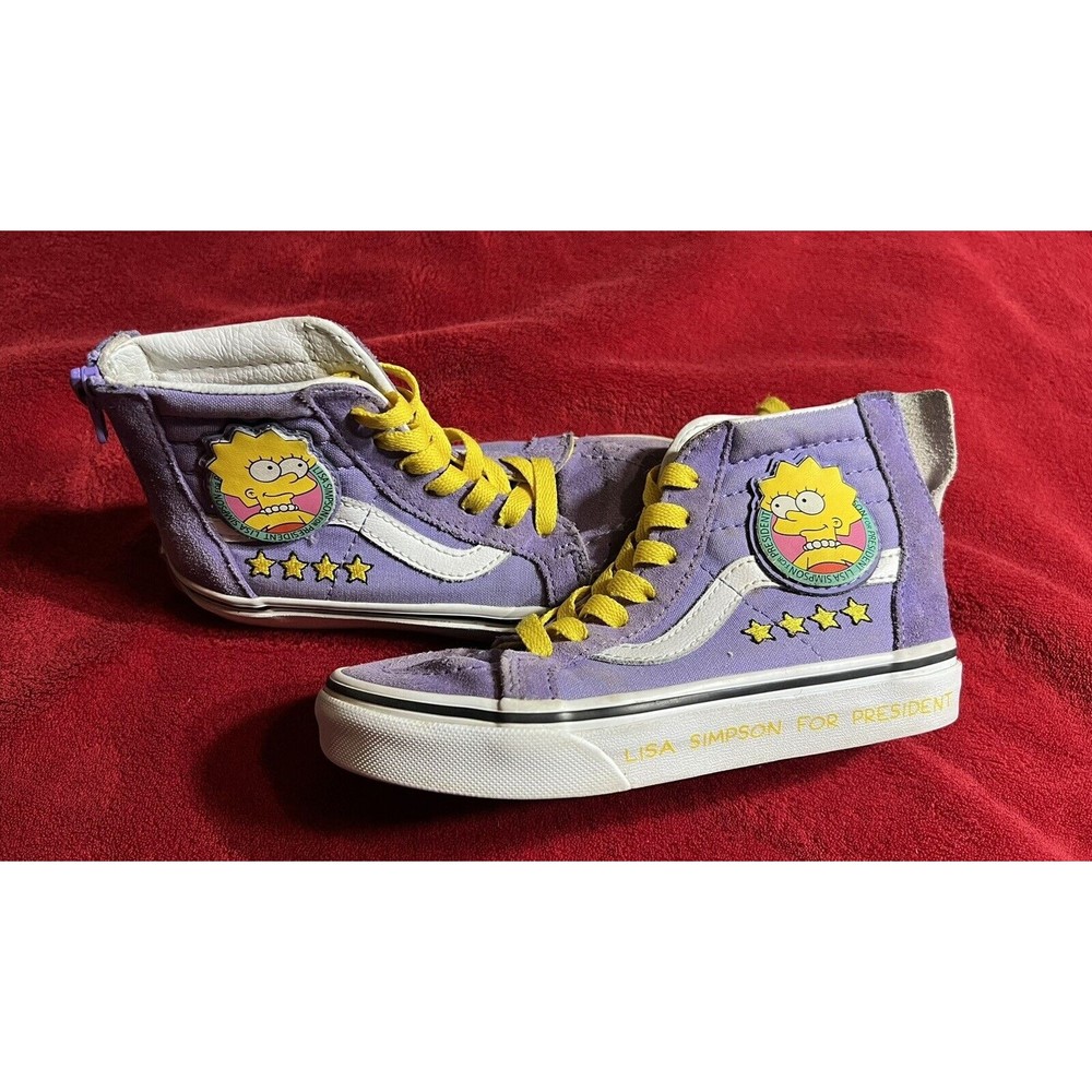 Simpsons Vans Off the Wall Sk8 Hi Shoes Lisa for President Purple Kids 13.5